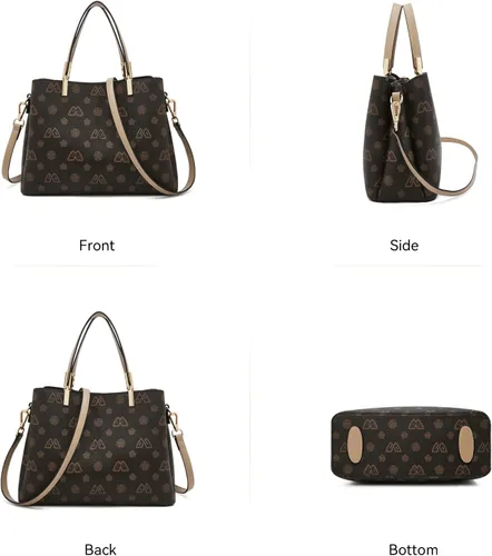 Vista 5 de FOXLOVER Bolsos de mano de piel sintética para mujer, bolso cruzado con monograma, bolso de hombro con asa superior, bolso de mano de diseñador
