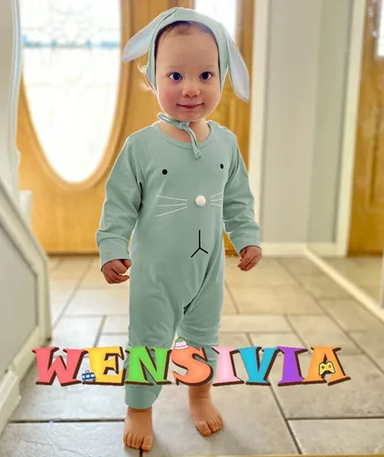 Vista 5 de WENSIVIA Mameluco de Pascua para bebés recién nacidos y niñas con sombrero de conejo
