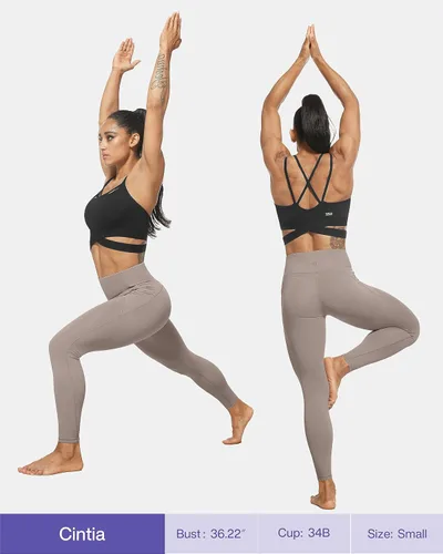 Vista 3 de Sujetadores deportivos para mujer, sexy, acolchado, con tirantes cruzados, sujetadores deportivos de línea larga, para entrenamiento, sin mangas