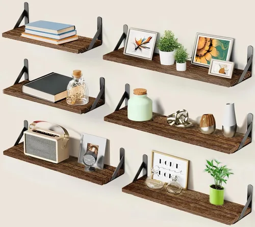 Vista 7 de AMADA HOMEFURNISHING - Juego de 6 estantes de pared, estantes flotantes de madera para decoración, estilo rústico de granja para dormitorio