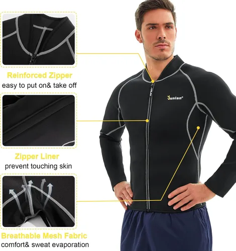 Vista 2 de Traje de sauna de neopreno para hombres para pérdida de peso, camisa de entrenamiento, chaqueta de fitness, gimnasio, ropa de manga larga