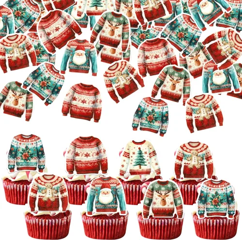 Vista 26 de Rsstarxi Paquete de 24 Adornos para Cupcakes Oh Baby de Navidad con Purpurina, Sombreros de Navidad, Palillos para Cupcakes de Baby Shower para Baby
