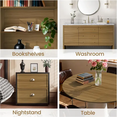 Vista 7 de Papel de contacto de grano de madera, autoadhesivo, color marrón claro 15.7’’ x 78.7’’Waterproof Vinyl Wrap for CabinetKitchen Countertop - Wall