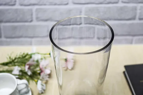 Vista 6 de CYS EXCEL Jarrón cilíndrico de vidrio transparente de 10 pulgadas con apertura de 5 pulgadas de ancho, elegante centro de mesa para bodas, eventos