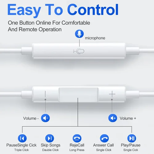Vista 3 de Paquete de 2 auriculares USB C, auriculares tipo C con micrófono y control remoto con cancelación de ruido, auriculares con cable USB C para iPhone