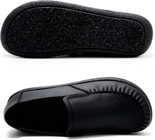 Vista 4 de UZB Mocasines de cuero sin cordones para mujer, cómodos zapatos de plataforma casuales