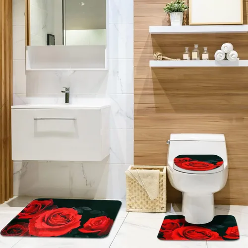 Vista 8 de Juego de alfombras y tapetes de baño, juego de 3 piezas de alfombra de baño, alfombra de baño de flores, ultra suave, absorbente, peluda, gruesa
