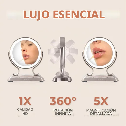 Vista 4 de Zadro Espejo de maquillaje LED Glamour de 12 pulgadas con luces y aumento, espejo de control táctil 5X/1X con luces para escritorio de maquillaje