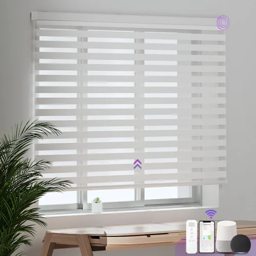 Vista 20 de Persianas motorizadas de cebra para ventana: Astomi - Persiana enrollable sin cordón con control remoto, persianas inteligentes funciona con Google