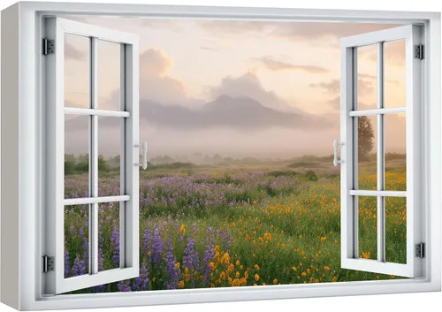 Vista 33 de wall26 - Cuadro en lienzo para pared, vista de ventana, río neón turquesa, rápido, bosque, lago, arroyo, naturaleza salvaje, fotografía, realismo