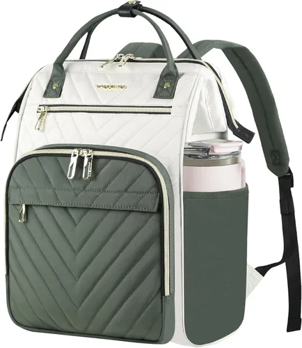 Vista 14 de VANKEAN Mochila para portátil de 17 pulgadas para mujeres y hombres, bolsa de trabajo de computadora de moda, Beige-café, 15,6 pulg., 7702