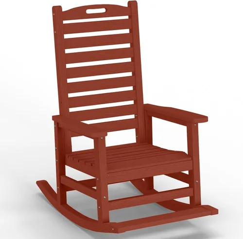 Vista 18 de PLUUV Silla mecedora de exterior con reposapiés extraíble para adultos, sillas mecedoras de patio de respaldo alto HDPE, sillas mecedoras de porche