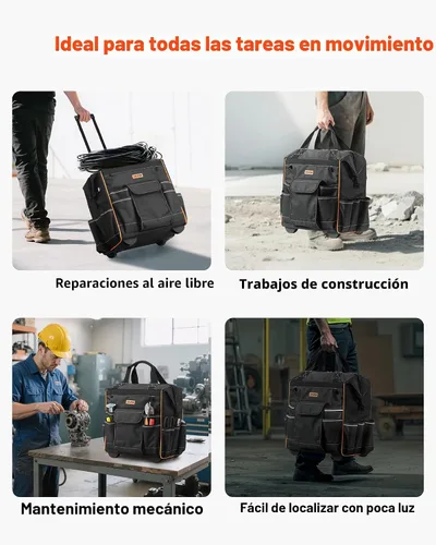 Vista 6 de VEVOR Bolsa de herramientas con ruedas de 15 pulgadas, capacidad de carga de 110 libras, 25 bolsillos, bolsa de herramientas resistente sobre