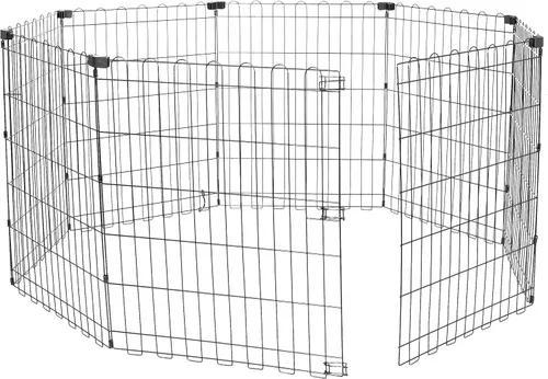 Vista 8 de Amazon Basics: cerca plegable de metal para mascotas, con puerta, 60 x 60 x 24 pulgadas, color negro.