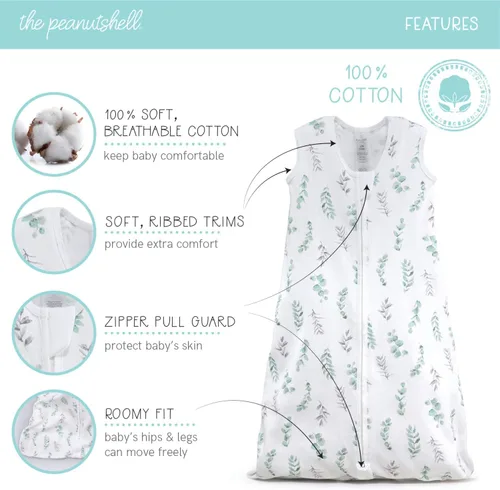 Vista 2 de The Peanutshell Saco de dormir para bebé niña, diseño floral de granja, tamaños hasta 12 meses (Medium/Large), Gris