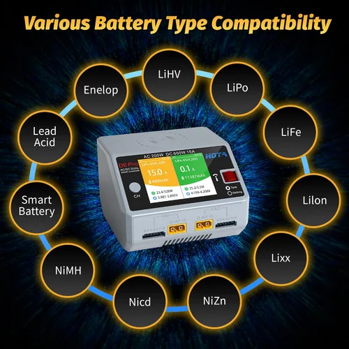 Vista 3 de HOTA D6 Pro RC Batería AC200W DC 325W Dual RC Cargador 15A Balance Cargador para RC 1S 2S 3S 4S 5S 6S Lipo Baterías LiHv Nicd NiMH Carga de batería