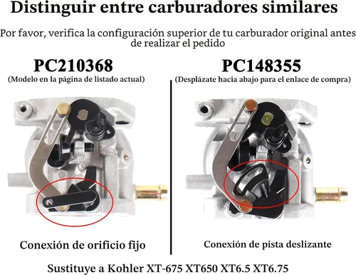 Vista 2 de Carburador XT675 para Toro 20371 20378 20377 20171 22 pulgadas reciclador cortacésped con motor Kohler XT675 XT650 XT6.5 XT6.75 6.5hp 6.75hp 149cc
