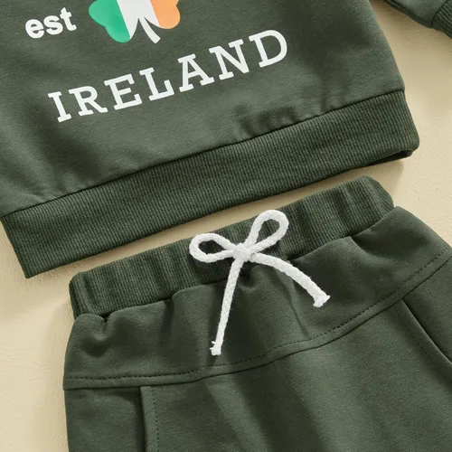 Vista 4 de Muasaaluxi Conjunto de ropa de 2 piezas para bebé del Día de San Patricio, sudadera de trébol de manga larga, pantalones deportivos verdes, conjunto