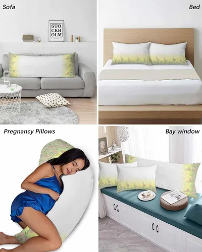 Vista 6 de Fundas de almohada de tamaño King con hojas verdes, rosas, flores, fundas de almohada suaves decorativas para sofá de cuerpo largo, con cierre