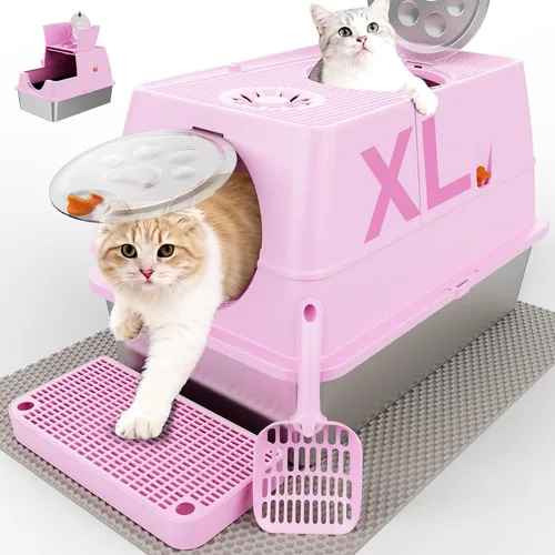 Vista 12 de Paquete de 2 cajas de arena de acero inoxidable con tapa, caja de arena extra grande cerrada de metal para gatos grandes y varios gatos, fácil