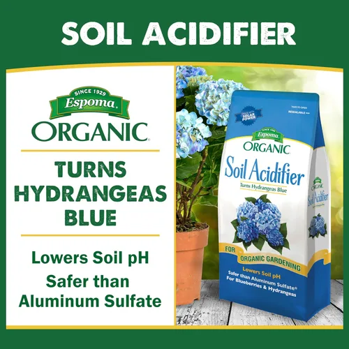 Vista 3 de Espoma Enmienda de suelo acidificante orgánico para suelos; reduce el pH del suelo y vuelve azul a las hortensias. Contiene azufre elemental y se