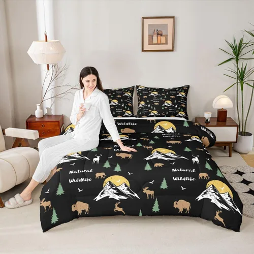 Vista 2 de Erosebridal Happy Camping - Edredón tamaño individual para niños, juego de ropa de cama de animales del bosque del bosque para bebés, niños y niñas