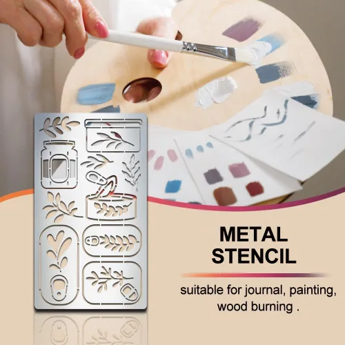 Vista 4 de MAYJOYDIY Can Plant - Plantilla de metal para diario, marcapáginas, plantillas de metal de 4 x 7 pulgadas, plantilla de dibujo de acero inoxidable
