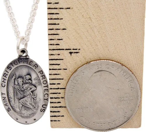 Vista 6 de Collar con medalla de St Christopher – Medallón oval de plata de ley y cadena – Grabado personalizado – Caja de regalo