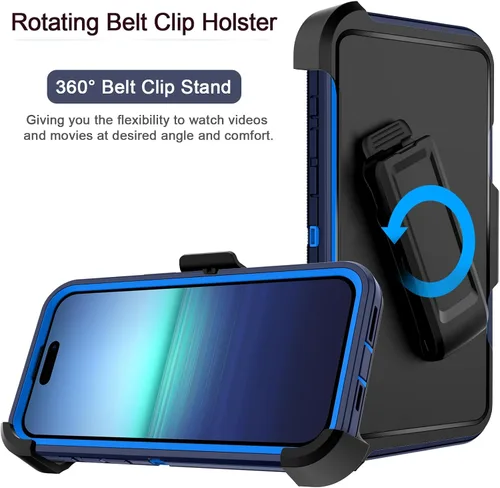 Vista 4 de I-HONVA Funda para iPhone 15 Pro Max con funda de clip para cinturón, a prueba de golpes, a prueba de polvo y caídas, 3 capas, protección de cuerpo