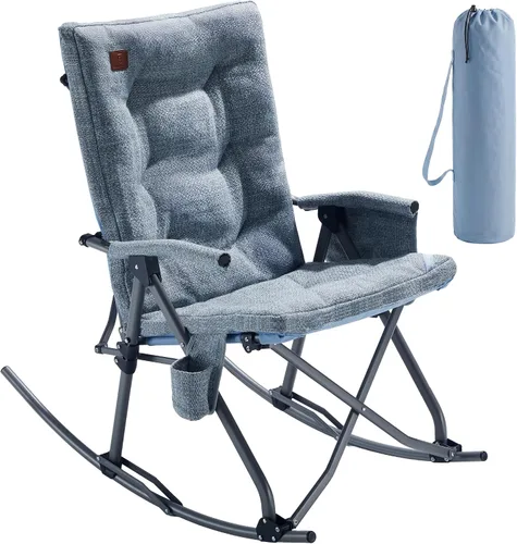 Vista 16 de EVER ADVANCED Silla de Camping Mecedora Plegable de Gran Tamaño, Sillas Mecedoras Portátiles Acolchadas para Patio, Césped y Exteriores, Sillón
