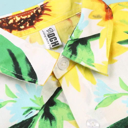 Vista 3 de OCHENTA Camisa hawaiana ligera con botones para hombres y niños, manga corta floral, vestido tropical Aloha