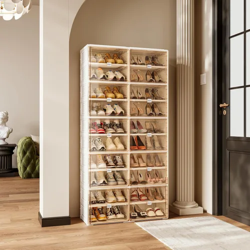Vista 3 de Armario portátil de almacenamiento de zapatos para entrada de armario, organizador de zapatos plegable con puerta transparente magnética