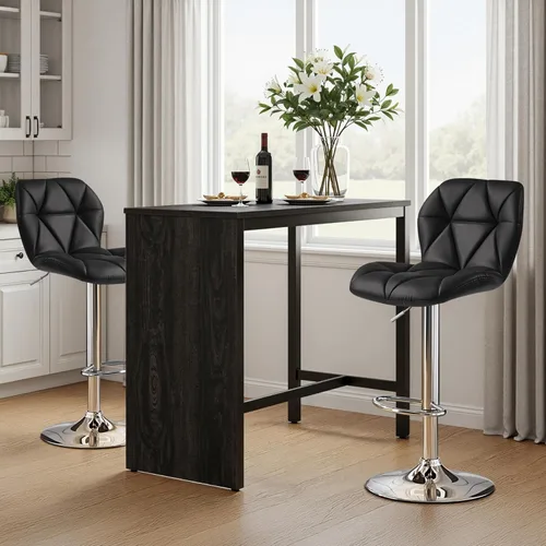 Vista 2 de Yaheetech Juego de 2 taburetes de bar, modernas sillas ajustables para isla de cocina, taburetes giratorios de piel sintética negra para bar, Negro