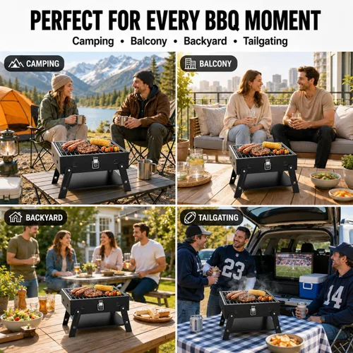 Vista 8 de Pequeña parrilla de carbón portátil para barbacoa: Mini parrillas plegables