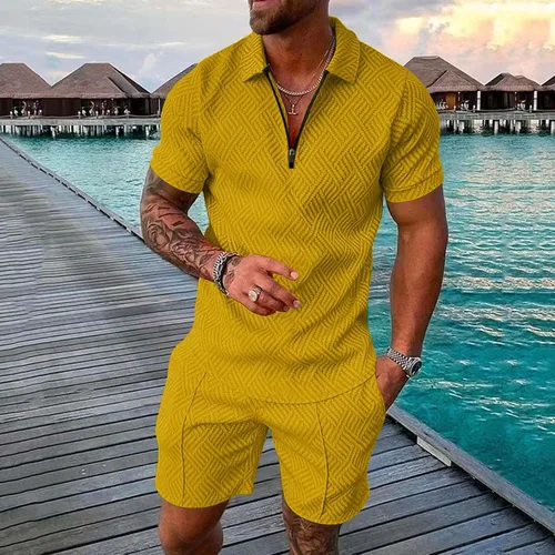 Vista 2 de EELHOE Mens 2 Piece Outfits Casual Regular-Fit Lightweight Short Sleeve Graphic Tees Drawstring Shorts Breathable Sweatsuit
