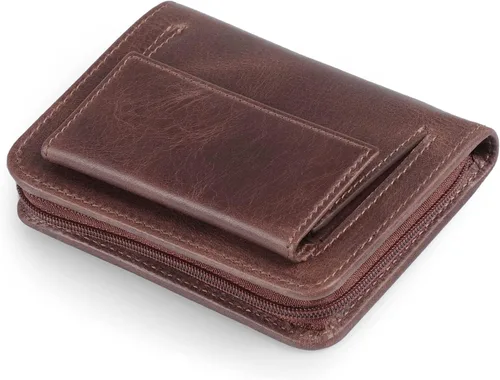 Vista 9 de Otto Angelino Cartera plegable con cremallera para hombre con bloqueo RFID, piel de vaca italiana, comodidad de viaje delgada, soporte para tarjeta