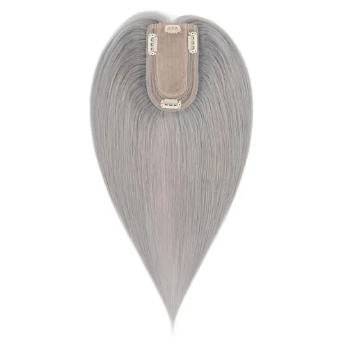 Vista 27 de Hairro Toppers de cabello humano 100% real para mujeres sin flequillo, postizos de cabello real con clip, base de seda transpirable para cubrir