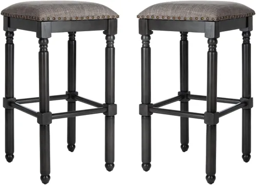 Vista 9 de Safavieh Couture Home Collection Preston - Taburete de bar de piel sintética gris y nogal gris de 30 pulgadas (juego de 2)
