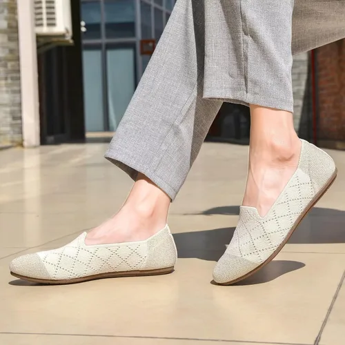 Vista 2 de poemlady Zapatos planos de ballet para mujer, zapatos de vestir de punto con punta redonda sin cordones, zapatos planos de bailarina para caminar