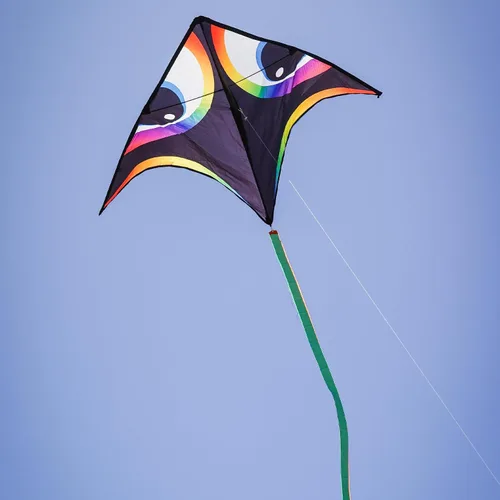 Vista 2 de In the Breeze 3340 - Manu Aurora 72" Delta Kite - Cara grande y colorida de pájaro de cometa voladora fácil