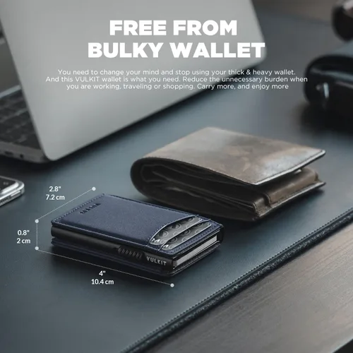 Vista 10 de VULKIT Billeteras delgadas para hombre, con bloqueo RFID, diseño minimalista con capacidad para hasta 11 tarjetas, Negro -, Minimalista