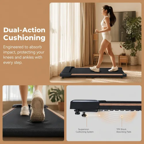 Vista 2 de Walking Pad Under Desk, 2.5HP Walking Treadmill for Home Office, 225lbs Wooden