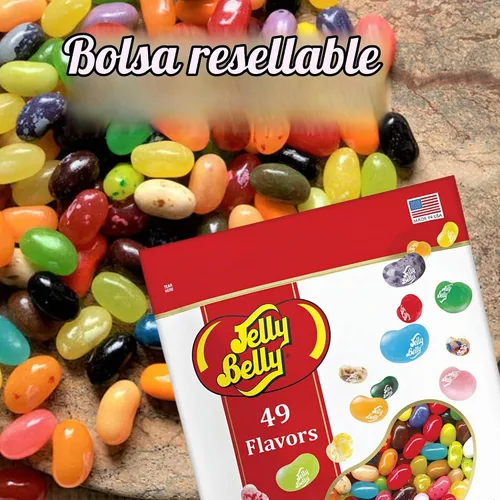 Vista 4 de Bolsa con cierre hermético con 49 sabores surtidos de gomitas Jelly Beans, sin gluten ni grasa, bolsa para compartir de caramelos masticables