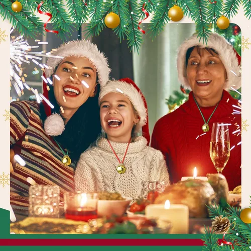 Vista 7 de Sumind 72 piezas de collares de campana de Navidad, collares de campanas navideñas doradas, verdes, rojas, collares de campanas de Navidad