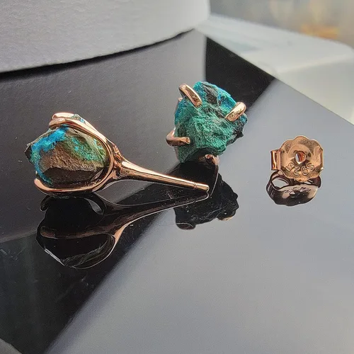 Vista 84 de Aretes de piedra preciosa natural en bruto con oro rosa sobre plata de ley 925, 6 a 0.276 in, regalo de piedra de nacimiento de calidad genuina