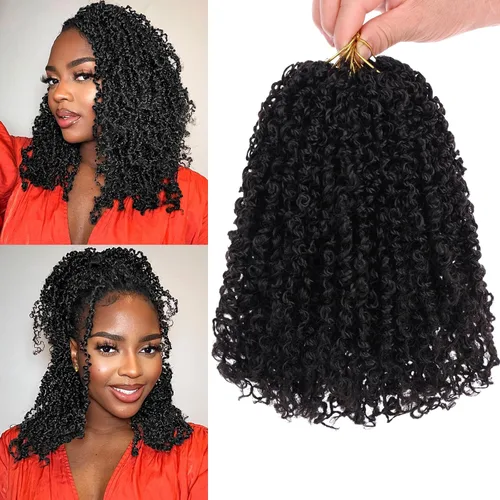 Vista 40 de COOKOO 6 pulgadas 8 paquetes Cabello de Ganchillo Pre-enrollado Yanky Twist para Mujeres Negro Natural Mini Passion Twists Pre-retorcido Cabello