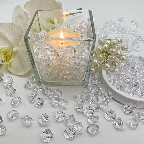 Vista 3 de Rocas de hielo falsas transparentes 700 piezas de diamantes falsos rellenos Centros de mesa de boda, pecera, exhibición de alimentos, accesorios
