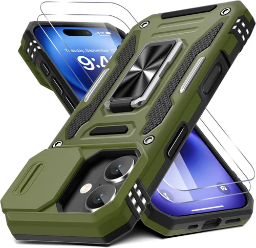 Vista 61 de DEERLAMN Funda para iPhone Air de 6.5 pulgadas con cubierta deslizante para cámara + protector de pantalla (2 paquetes), soporte de anillo giratorio