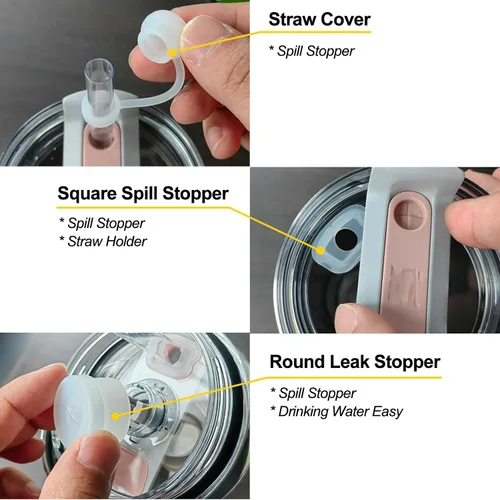 Vista 5 de HOMDSG Juego de tapones antiderrames para Stanley Cup 2.0 de 40 onzas y 30 onzas, accesorios que incluyen tapa de pajilla, tapón de fijación