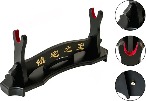 Vista 3 de Soporte para espada samurái, soporte para espada Katana Wakizashi Tanto de terciopelo acolchado para colgar en la pared, estante para espadas